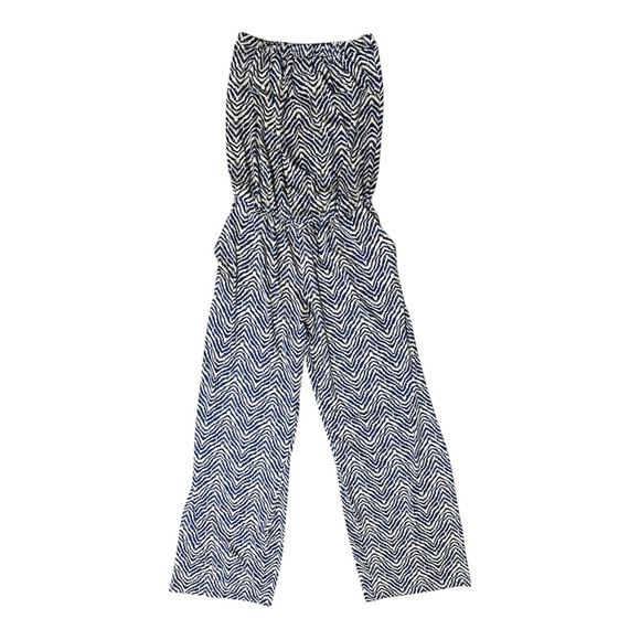 La Mer Luxe Pants - La Mere Lux Navy and White Strapless Jumpsuit length 53 ptp 12 is 30.5